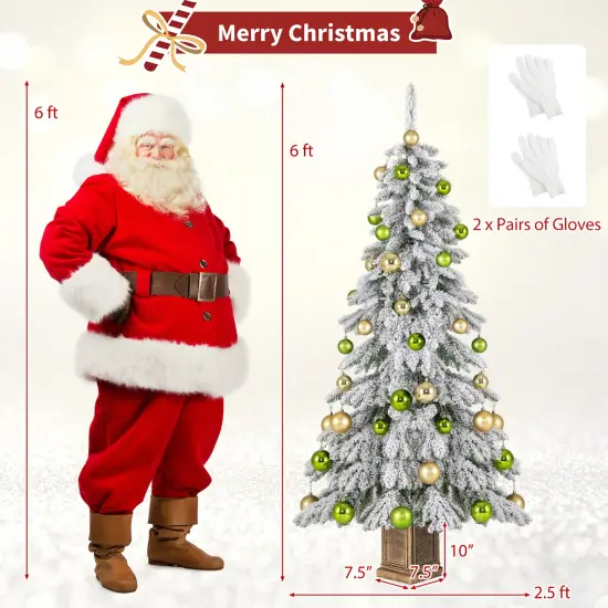 6 Feet Artificial Xmas Tree with 589 Flocked Branch Tips and 48 Xmas Balls {5}