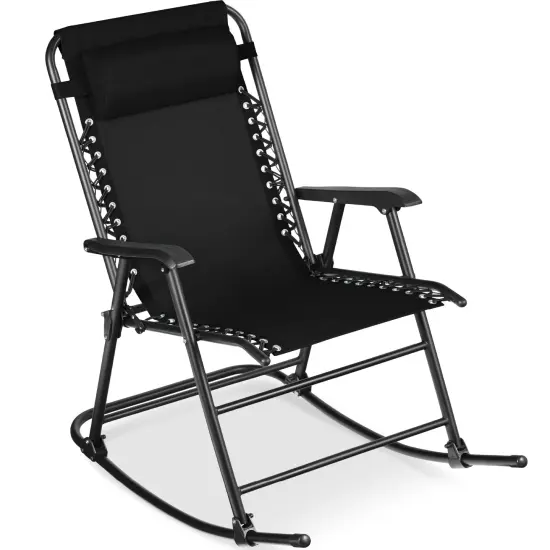 Best Choice Products Folding Outdoor Zero Gravity Rocking Lounge Chair w/ Headrest Pillow Black {1}