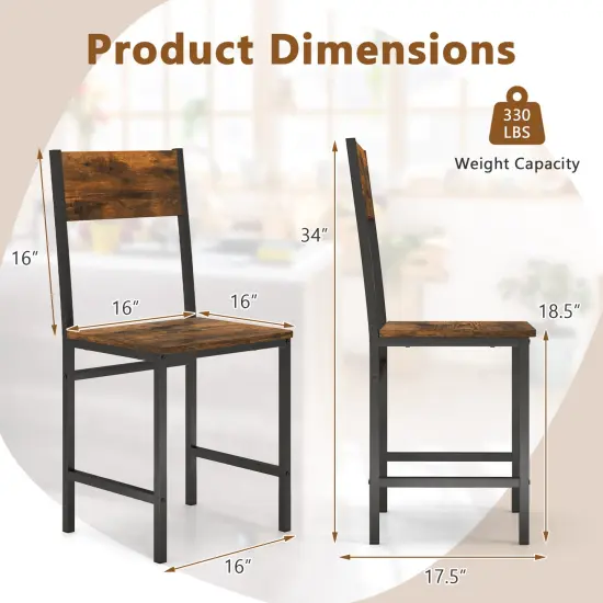 Industrial Kitchen Side Chairs Set of 2 with Metal Legs and Slanted Back-Rustic Brown {4}