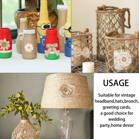 GUIFIER 30 PCS Burlap Flower Set,with 24 Handmade Burlap Flowers and Burlap Bow, 5 Burlap Lace Ribbon Rolls,1 Twine Glue Point Burlap Jute Ribbon for Wedding Party Decor Home Embellishment DIY Crafts {3}