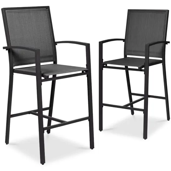 Best Choice Products Outdoor Barstools Set of 2, Bar Height Patio Chairs w/ All-Weather Mesh Black/Black {1}