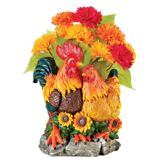 Collections Etc Hand-Painted Rooster and Pen Detailed Planter with Drainage Hole {2}