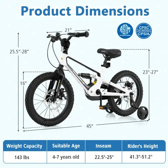 16 Inch Kids Bike Magnesium Alloy Frame Adjustable for Ages 4-7 with Easy-to-Use Features {3}
