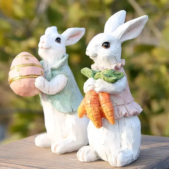 Easter Bunny Decorations Spring Home Decor Bunny Figurines(Easter White Rabbit 2pcs) {5}