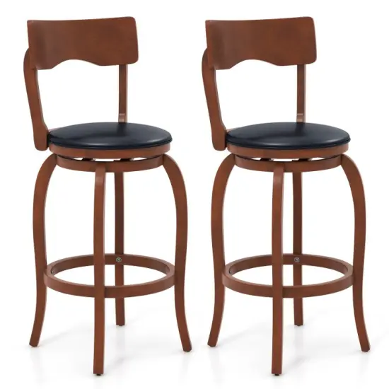 Velvet Swivel Bar Stools Set of 2 with Rubber Wood Frame and Upholstered Seat {2}