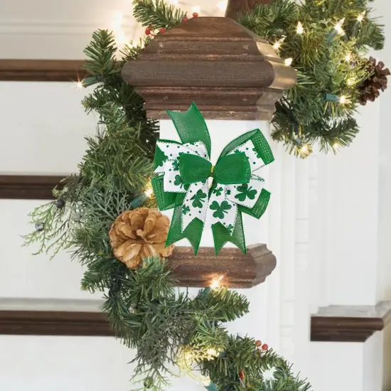 Clover Patrick's Day Wreath Bow Green Shamrock Irish Holiday DIY Crafts Gift Ribbon Bow Ornaments {4}