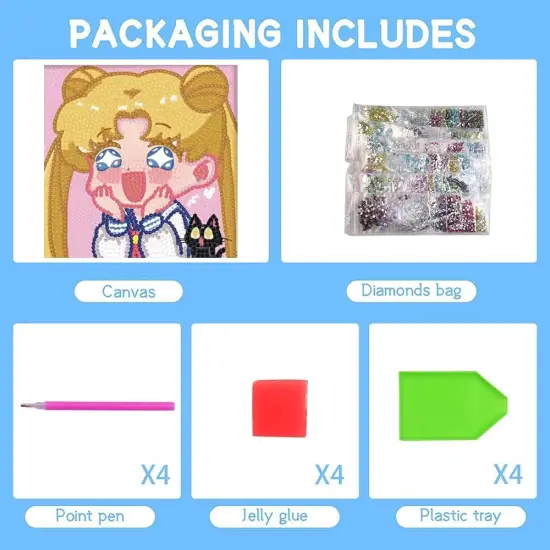 Cute 5D Diamond Art Kits with Wooden Frame, Kawaii DIY Painting Art for Adults Kids, Diamond Arts and Crafts Sets, Big Gem Full Drill Diamond Dots for Women (Moon) {4}