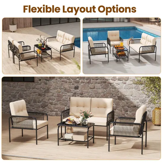 Costway 8 PCS Patio Furniture Set with Loveseat Tempered Glass Coffee Table & Soft Cushions {5}