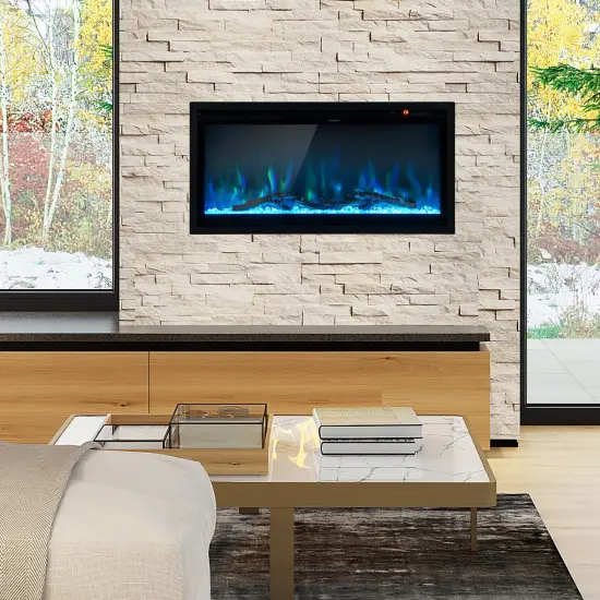 Electric Fireplace in-Wall Recessed with Remote Control and Adjustable Color and Brightness {1}