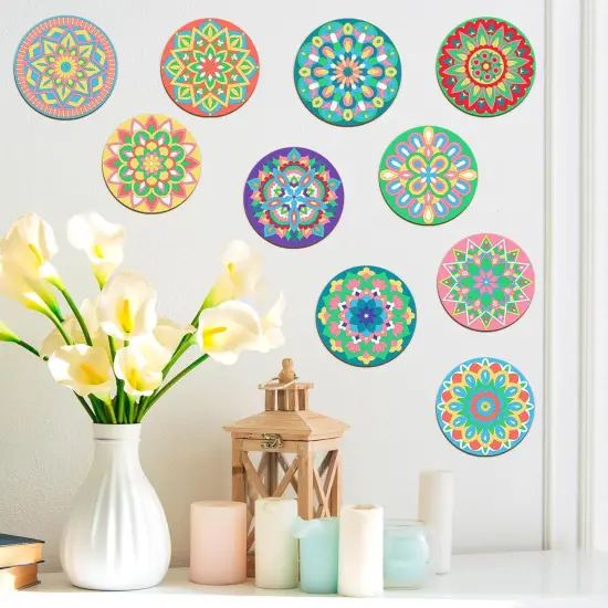 22 Pack DIY Wooden Mandala Art Set 10 Mandala Unfinished Wood Cutouts 12 Markers Lotus Flower Wood Painting Kits for Adults Painting, DIY Crafts Home Decors(Abstract Style) {2}