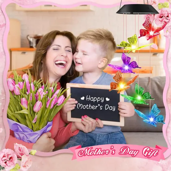 Easter Basket Stuffers for Adults, Birthday Gifts for Women Mom Her, Solar Lights Outdoor Wind Chimes for Outside Garden Yard Patio Porch Hanging Decor Butterfly Gifts for Grandma Mothers Day {3}