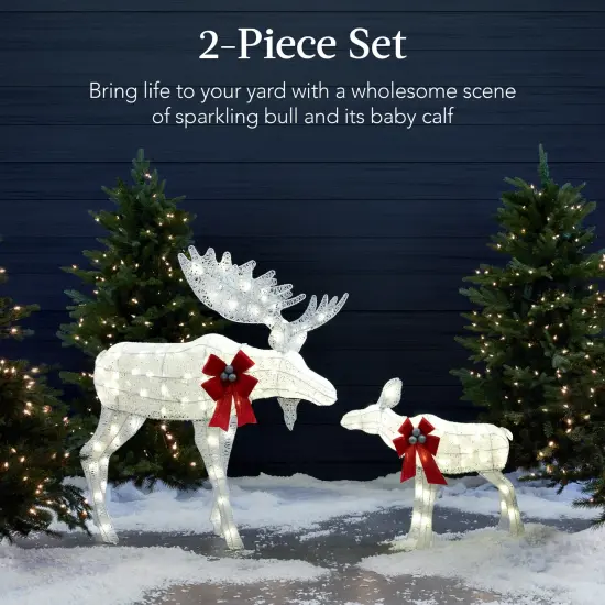 Best Choice Products 2-Piece Moose Family Lighted Christmas Yard D&eacute;cor Set w/ 370 LED Lights, Stakes, Zip Ties White {2}