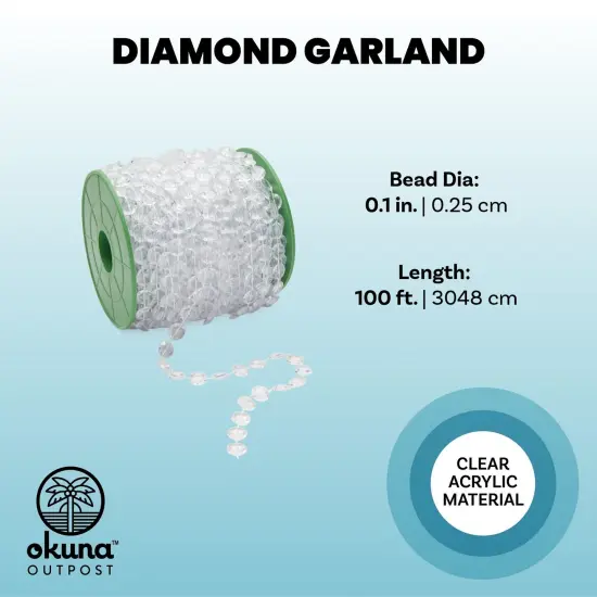 10mm Crystal Chandelier Beads, Clear Garland String for Christmas Tree (100 Ft) {3}