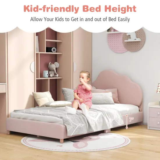 Velvet Kids Twin Bed with Adjustable Headboard Sturdy Wooden Frame and Soft Upholstery Gradient Pink {6}