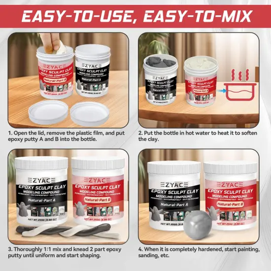 Epoxy Clay, Epoxy Sculpt Modeling Clay, Epoxy Sculpt Clay, 2 Part Modeling Compound (A & B) of Magic Sculpt Clay, Magic Sculpt Epoxy Clay for Sculpting, Modeling, Building and Repairing, Natural {3}