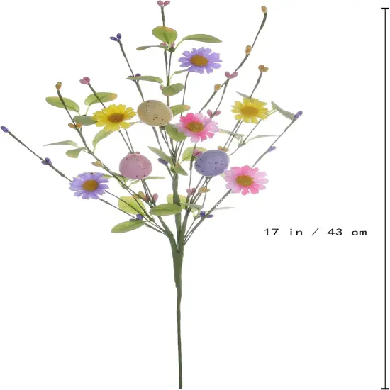 6 Pack Easter Egg Picks,17 Inch Tall Artificial Easter Flower and Berry Stems with Green Leaves {2}