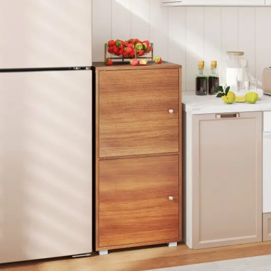 2-Tier Modern Style Nightstand with Drawer and Open Shelf-Walnut {3}