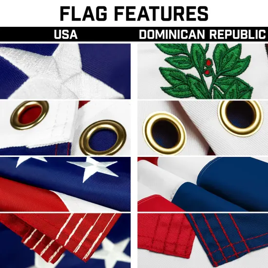 G128 Combo Pack: 20 Ft Telescoping Aluminum Flagpole (Black) & American and Dominican Republic Flags 3x5 Ft, Both ToughWeave Series Embroidered Polyester | Pole with Flags Included {3}