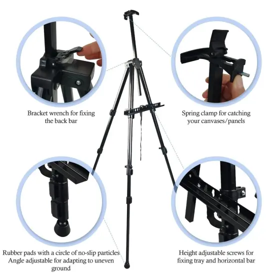 Art Painting Display Artist Easel Stand,Ns Jymb Portable Metal Adjustable Easels for Painting Canvases Height from 17 to 66 Inch - Carry Bag for Table-Top/Floor Displaying and Wedding Signs - Black {4}