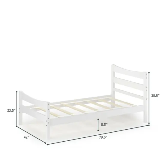 Pine Wood Twin Platform Bed with Headboard Footboard Under-bed Storage and Sturdy Slat Support White {5}
