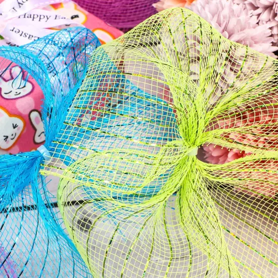 4 Rolls Mesh Ribbons 30 Feet Each Roll Metallic Foil Mesh Ribbon for Home Door Wreath Decoration DIY Crafts Making Supplies(Pink, Grass Green, Sky Blue, Purple,6 Inches) {6}