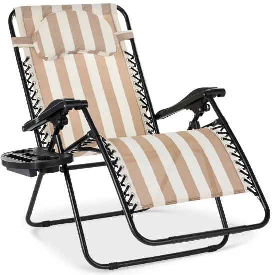 Best Choice Products Oversized Zero Gravity Chair, Folding Outdoor Patio Recliner w/ Cup Holder Tan Striped {1}