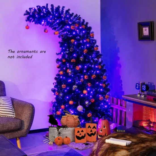 7 Feet Pre-Lit Black Halloween Tree with 400 LED Lights 1050 Tips Hinged Branches and Metal Base {3}