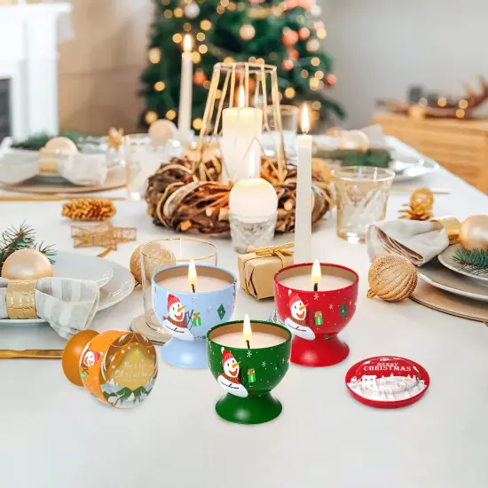 Set of 4 Christmas Santa Claus Snowman Scented Candles Gift Set for Women, Small Natural Soy Wax Decorative Aromatherapy Candles for Home Holiday - Cedar, Vanilla, Apple and Ocean Fragrances {5}