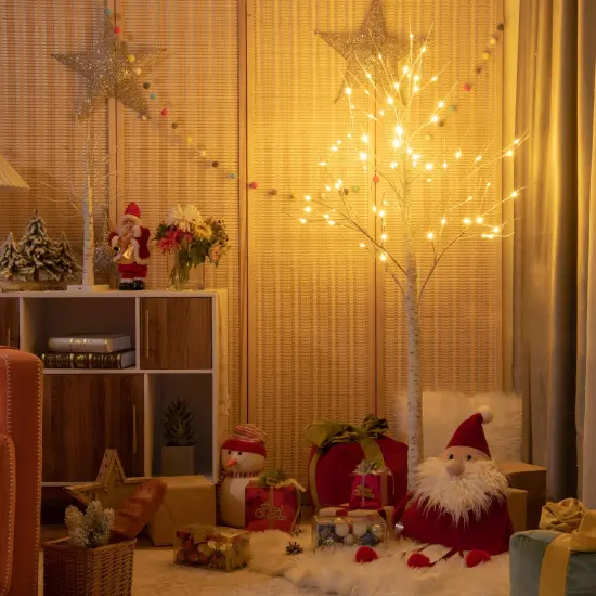 5 Feet Pre-lit White Twig Birch Tree with 72 LED Lights for Christmas {2}