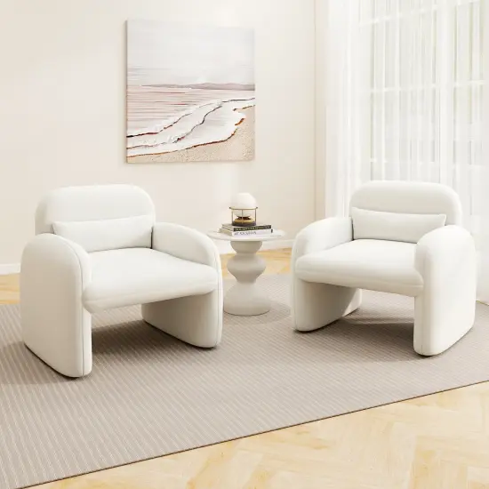 Modern Accent Chair with Waist Pillow and Armrests for Living Room Bedroom Beige {6}
