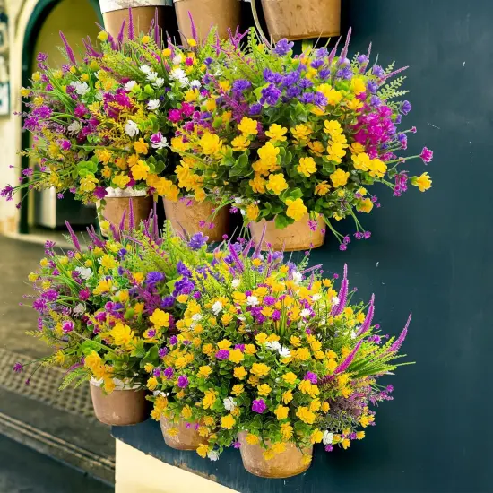 Artificial Flowers for Outdoors Fake Faux Flowers, 20 Bundle Artificial Plants Outdoor UV Resistant Fake Plants Spring Summer Decor, Realistic Faux Plants Shrubs Greenery for Porch Window Box Garden {6}