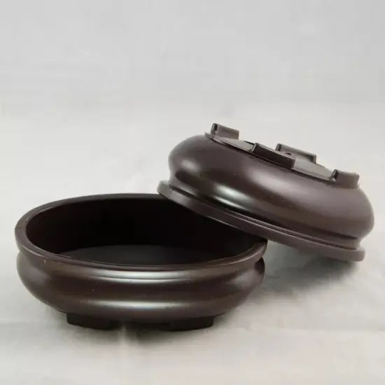 2 Oval Heavy Duty Plastic Bonsai / Succulent Pot + Mesh 7"x 4.5"x 2" Dark Brown {4}