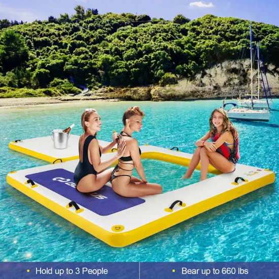 Costway 8 ft x 8 ft Inflatable Floating Dock with Mesh Swim Lounge Removable Insert {2}