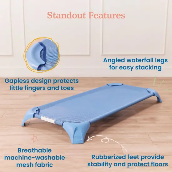 Stackable Cozy Cot with Blanket and Pillow Storage, Ready to Assemble, 6-Pack Powder Blue {4}