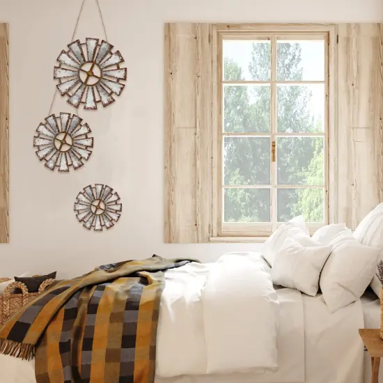 Yookeer 3 Pcs Wood Windmill Wall Decor Farmhouse Wall Decor Hanging Decoration Wooden Windmill Kitchen Decor Rustic Wall Decor Living Room Sculpture Art for Bedroom Nursery Home Decor(Farmhouse) {4}