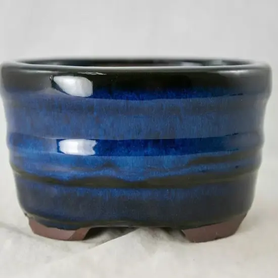 Oval Glazed Cactus & Succulent, Bonsai Pot with Mesh, Wire 6"x 4.5"x 2.5" - Blue {2}