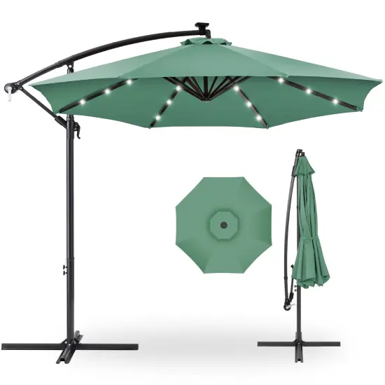 Best Choice Products 10ft Solar LED Offset Hanging Outdoor Market Patio Umbrella w/ Adjustable Tilt Seaglass {1}