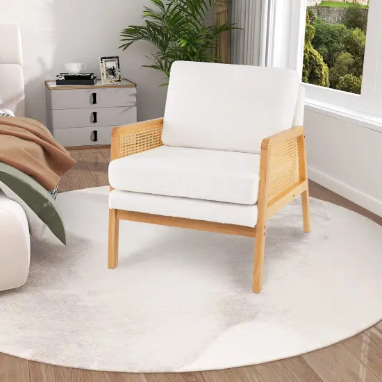 Mid Century Modern Accent Chair with Rattan Arms and Cushion Natural {3}