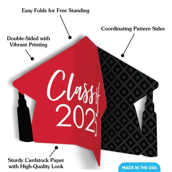 Big Dot of Happiness 8 Count Red Graduation 3D Centerpiece Table Decorations, Freestanding Class of 2025 Grad Party Centerpieces {4}