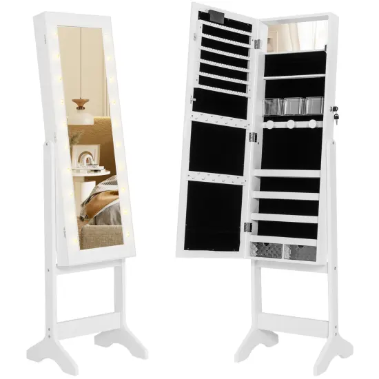 Full Length Mirror Jewelry Cabinet with 20 Warm Lights and 4 Tilt Angles White {4}