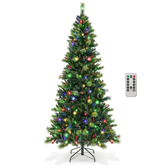 Costway 6FT/7FT/8FT Pre-Lit Artificial Christmas Tree 9 Lighting Modes with 300/400/500 LED Lights & Timer {1}