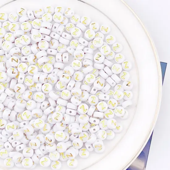 300Pcs Round Letter Beads Z 4X7mm Individual White Alphabet Beads for Friendship Bracelets Making {4}
