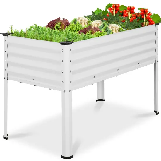 Best Choice Products 48x24x30in Elevated Galvanized Metal Garden Bed w/ Corner Protectors White {1}