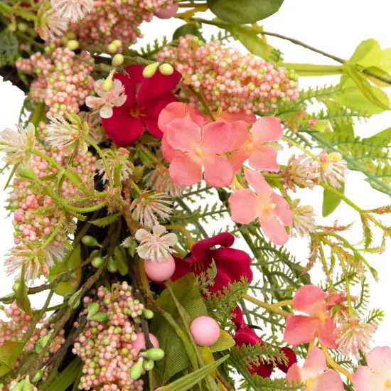 Northlight Cranesbill Geranium and Veronica Twig Wreath - 21" - Pink {6}