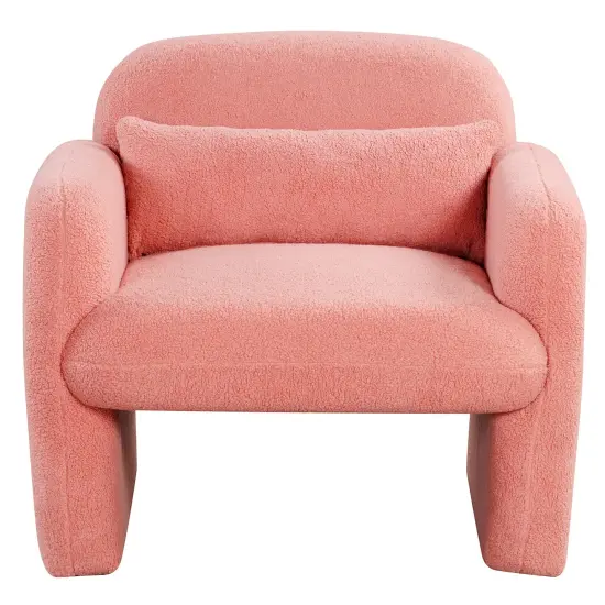 Modern Accent Chair with Waist Pillow and Armrests for Living Room Bedroom Pink {4}