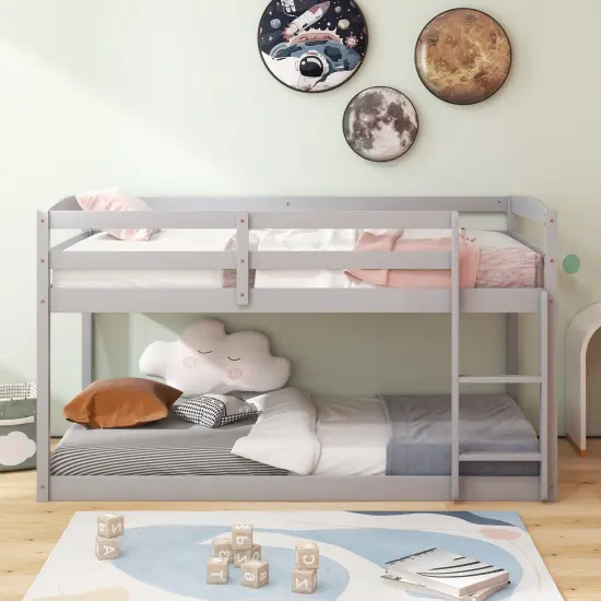 Metal Twin Size Bunk Bed with High Guardrails and Integrated Ladder for Safety and Easy Access Grey {3}