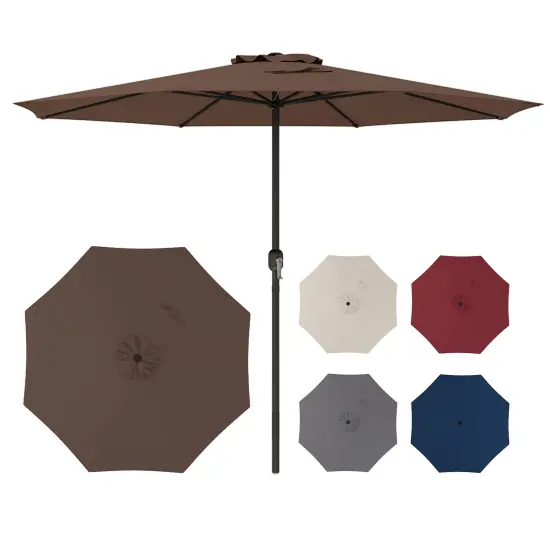 12 Feet Patio Umbrella, Fabric, Crank Handle, 8 Sturdy Ribs, Outdoor Shade for Garden & Deck Coffee {4}