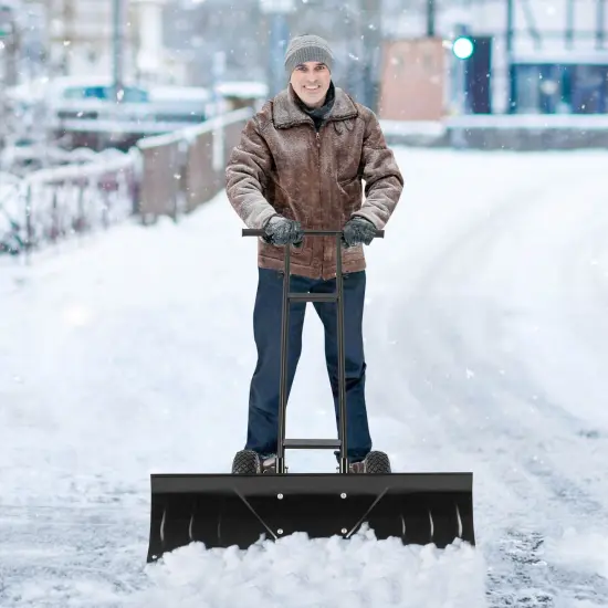 Costway 36" Snow Shovel Pusher with 10" Inflatable Wheels Adjustable Handle & Head Black {4}