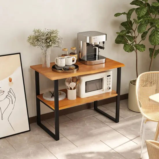 2-Tier Teak Wood End Table Sofa Side for Living Room Hallway Laundry {6}