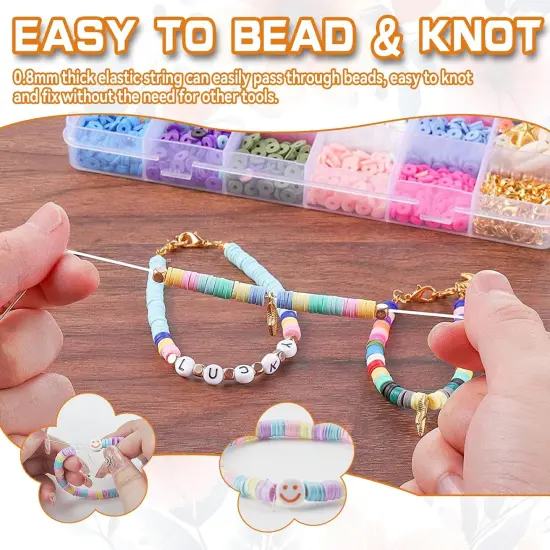 2 Rolls 1mm Elastic String for Bracelets, 656 Feet Crystal Stretchy String Clay Bead Cord {3}